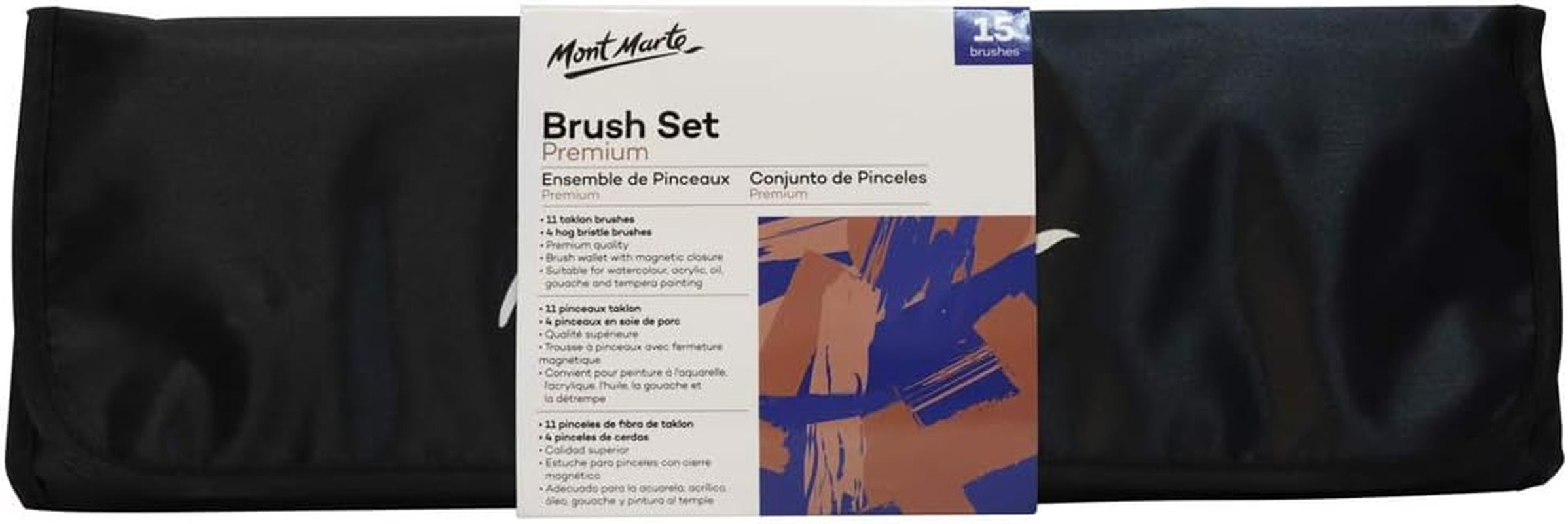 Premium Paint Brush Set 15 Piece, Includes 15 Different Brushes in a Roll Case with Magnetic Closure, Suitable for Watercolour, Acrylic and Oil Painting