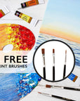 Acrylic Paint Set Canvas Art Paints 24 Colors (0.41Oz,12 Ml) with 3 Brushes - Painting Canvas, Paper, Wood, Rock, Ceramic & Fabric