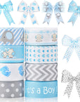 8 Roll Baby Elephant Grosgrain Ribbon 7/8 Inch Baby Shower Craft Ribbon It'S a Boy/Girl Foot Print Ribbon for Gift Wrapping Baby Shower Gender Reveal Party Diaper Cake Decor, 40 Yard Total (Blue)