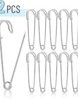 - Safety Pins (Upgraded), 2.3", 12 Pack, Silver, Safety Pin, Safety Pins Bulk, Large Safety Pins for Clothes, Safety Pins for Clothes, Heavy Duty Safety Pins for Thick Fabric