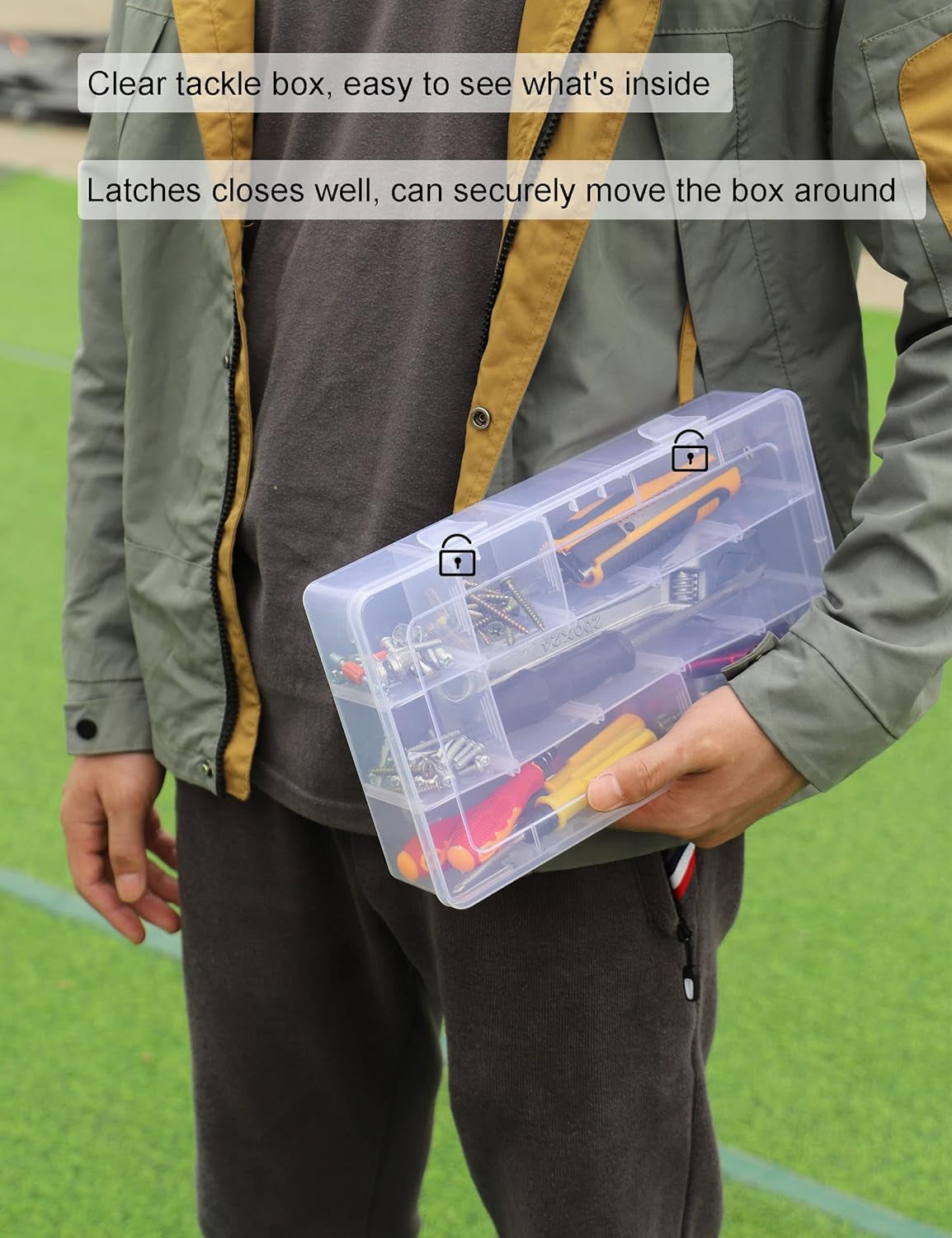 Plastic Organizer Box Craft Box Bead Organizer Tackle Box Organizer 2 Pack 15 Large Grids Clear Craft Storage Box Snackle Box Container Washi Tape Organizer