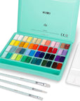 HIMI Twin Cup Jelly Gouache Paint Set, 48 Colors X 12Ml/0.4Oz with 3 Brushes & a Palette, Non-Toxic, Jelly Guache Paint for Canvas and Watercolor Paper - Perfect for Beginners, Students, Artists