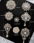 8 Pack Plated Assorted Crystal Rhinestones Brooch Pins Set for DIY Wedding Party Bouquets Embellishment Crafts Decor
