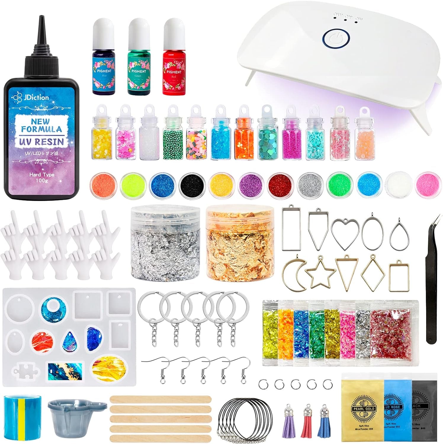 New UV Resin Kit with Light, Crystal Clear Hard Resin Sunlight Curing UV Resin Beginner Kit for Jewelry, Doming, Coating, and Casting, DIY Craft