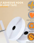 Office Werks 3/4 Inches Wide Hook and Loop Self Adhesive Tape Roll, Heavy Duty Strips, 16 Feet Long Sticky Back Fastener Self-Adhering Performance Flexible Breathable Wrap Tape (White)