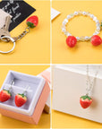 20Pcs 3D Red Strawberry Pendants, Resin Strawberry Beads with Green Leaf DIY Crafts Supplies Decoration Accessories for Jewelry Making Necklaces Earrings