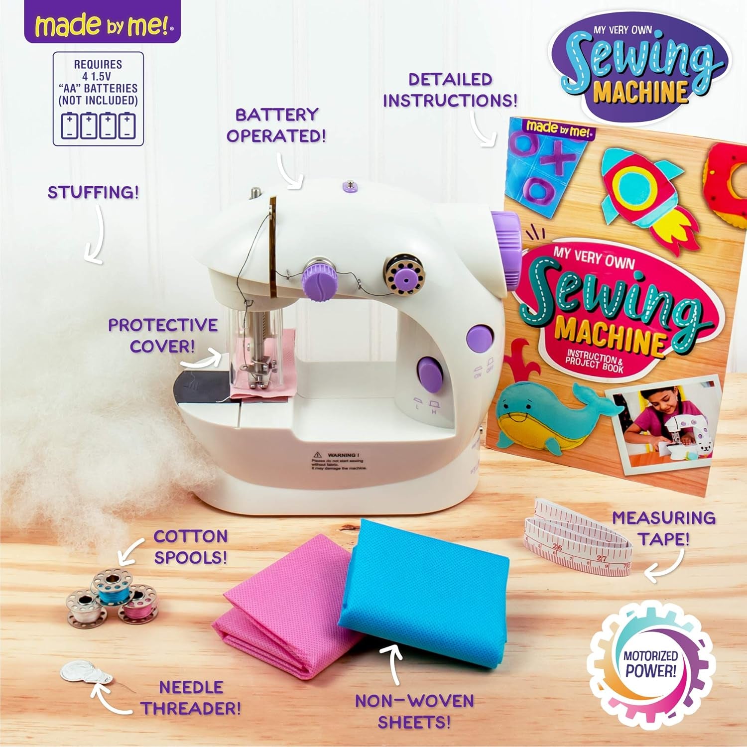 My Very Own Sewing Machine, Portable Battery Powered First Sewing Machine, Includes Fabric, Thread, Measuring Tape, & Stuffing, Beginner Sewing Machine for Kids Ages 8+