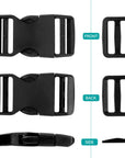 10 Set 1 Inch Buckles for Straps with 20 Pcs Tri-Glide Slide Clip, Quick Side Release Plastic Buckle Clip, Fit 1 Inch Wide Nylon Webbing Canvas Strap (Black)