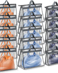 15 Pieces Dust Cover Organizer Bags for Handbags, 3 Sizes Clear Handbag Storage Bag Purse Storage with Zipper and Handles Dust Bags for Purses Handbags Closet, 5 Each Size (Gray)