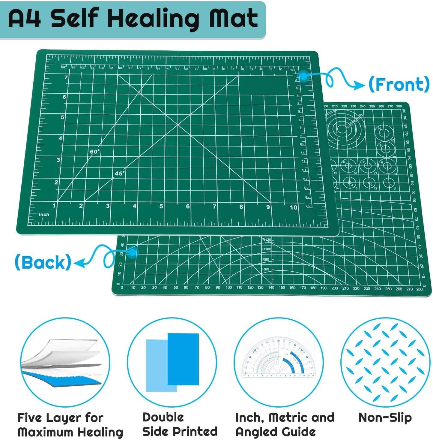 Self Healing Sewing Mat, Rotary Cutting Mat Double Sided 5-Ply Craft Cutting Board for Sewing Crafts Hobby Fabric Precision Scrapbooking Project 9Inch X 12Inch(A4)