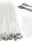 100 Pcs Cotton Candle Wick 6'',Wicks Coated with Paraffin Wax, 100PCS Candle Wick Stickers and 2PCS Metal Candle Wick Holders for Candle Making, Suit for Soy Beeswax Candle Making DIY