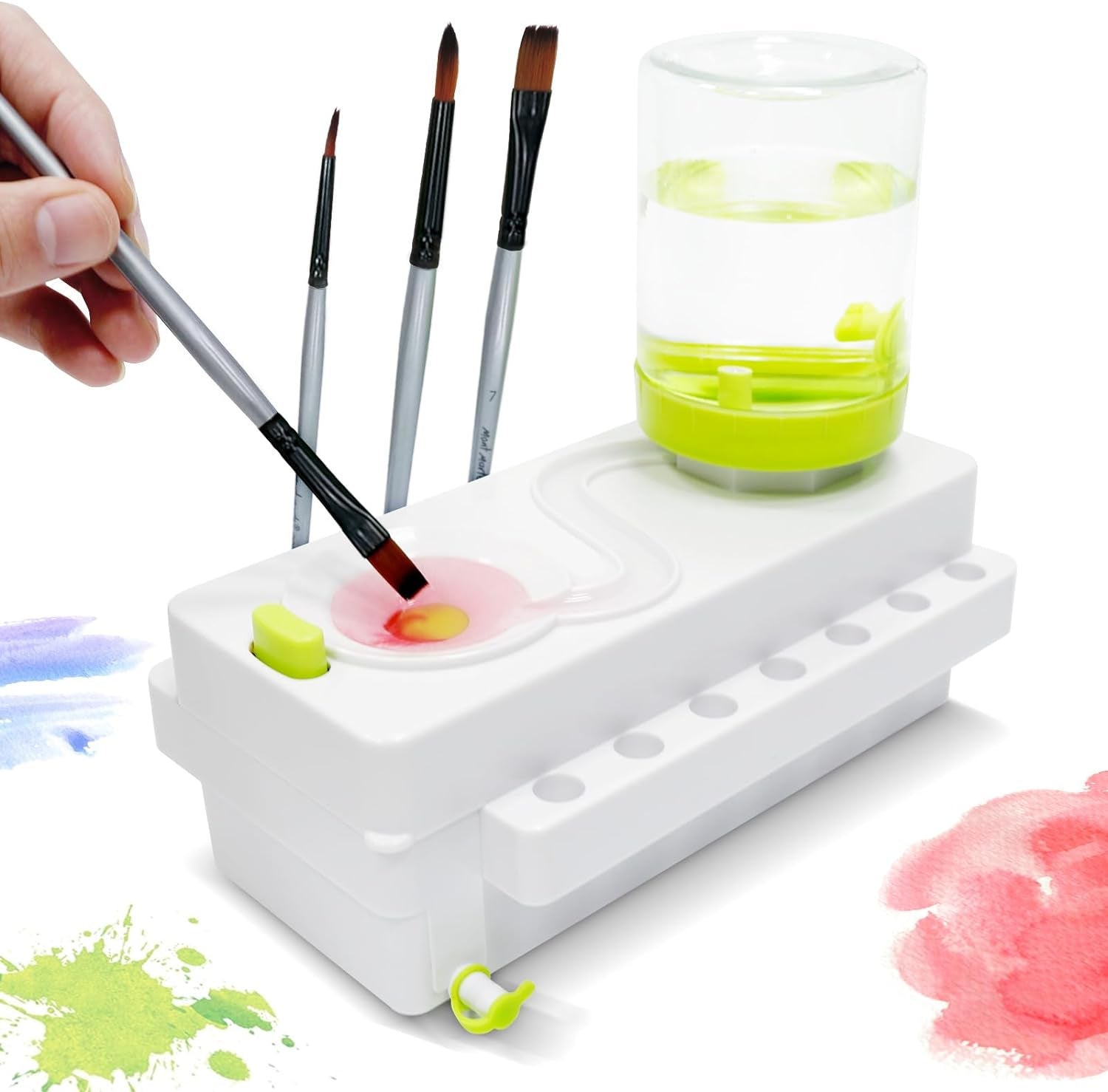 Paint Brush Cleaner, Brush Rinser with Drain and Brush Holder, Upgrade Water Circulation Paintbrush Cleaner Rinser for Acrylic, Watercolor, Water-Based Art Supplies Paint Brush Cleaner Tool, Green