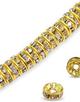 200Pcs Rondelle Spacer Beads Bright Silver Crystal Rondelle Spacer Beads for Jewelry Making (8Mm Gold Plated)