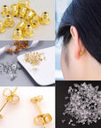 7 Styles 500PCS Earring Backs Replacements, Hypoallergenic Silicone Metal Plastic Rubber Earring Backs Soft Clear Earring Backs for Studs Hook Droopy Ears Heavy Earring
