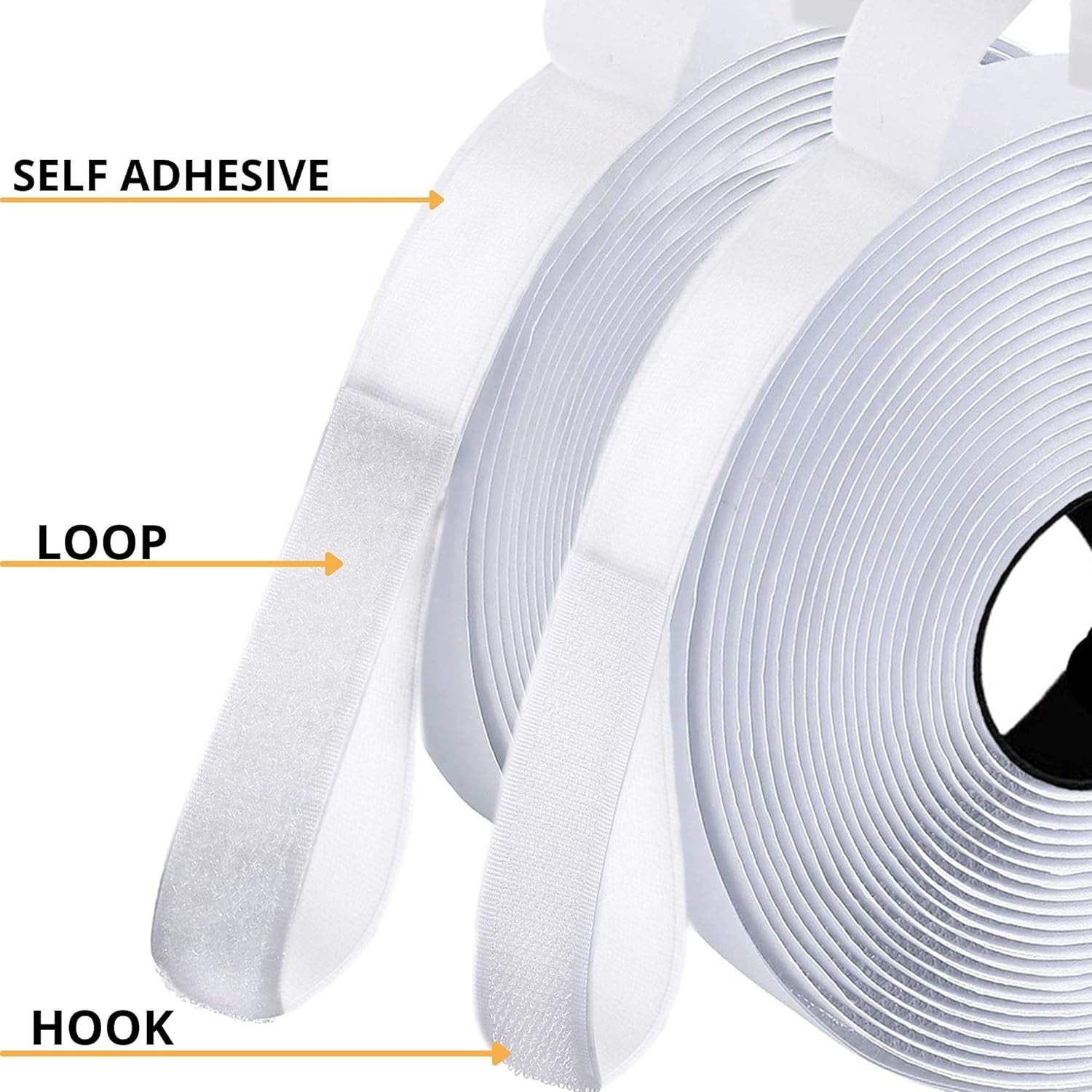 Office Werks 3/4 Inches Wide Hook and Loop Self Adhesive Tape Roll, Heavy Duty Strips, 16 Feet Long Sticky Back Fastener Self-Adhering Performance Flexible Breathable Wrap Tape (White)
