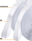 Office Werks 3/4 Inches Wide Hook and Loop Self Adhesive Tape Roll, Heavy Duty Strips, 16 Feet Long Sticky Back Fastener Self-Adhering Performance Flexible Breathable Wrap Tape (White)