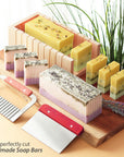 Soap Making Supplies with Soap Molds with Wooden Box, Soap Cutters, Wavy and Straight Scraper, Personalized Labels and Plastic Bags - DIY Adults Craft Kits
