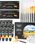 47 Pack Acrylic Paint Set, 15 Colours (12Ml Each, 2Pack) Acrylic Paint with 10 Brushes Painting Canvas Knife Palette Sponge, Complete Gift Set for Kids, Adults Painting Canvas, Ceramic