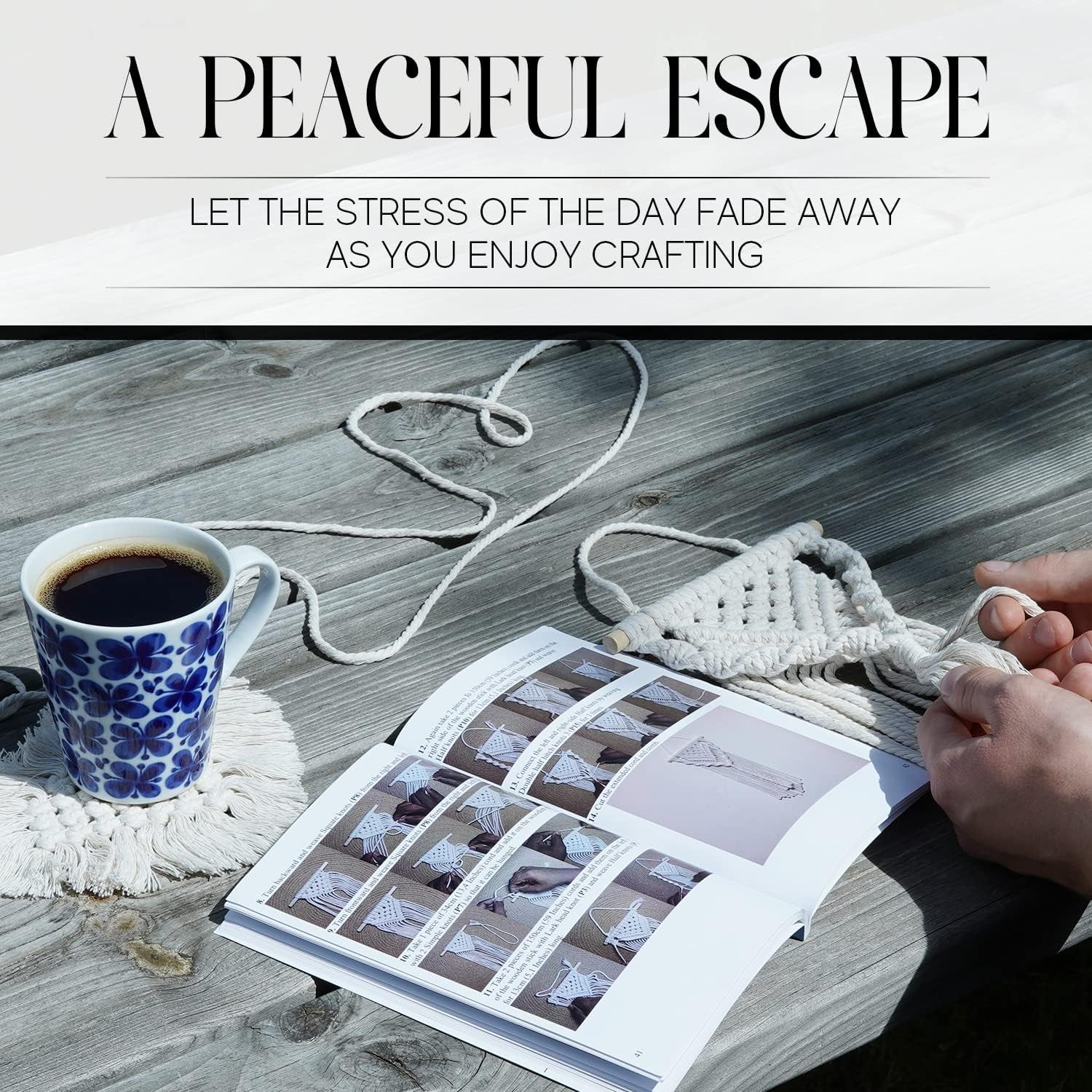 Macrame Kit for Beginners 153Pc, 15 Projects Book, 164Yd Cotton Macrame Cord, Wooden Beads & Sticks, Wooden & Metal Rings, Gift Box, Book & Accessories, Perfect Macrame Starter Kit