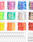 Laser Reflective Lanyard String, 12 Rolls Plastic Lacing Cord with 20 Key Chain Rings, 20 Snap Clips and 10 Lobster Clips, Gimp String Kit for DIY Bracelets, Key Chain and Lanyards