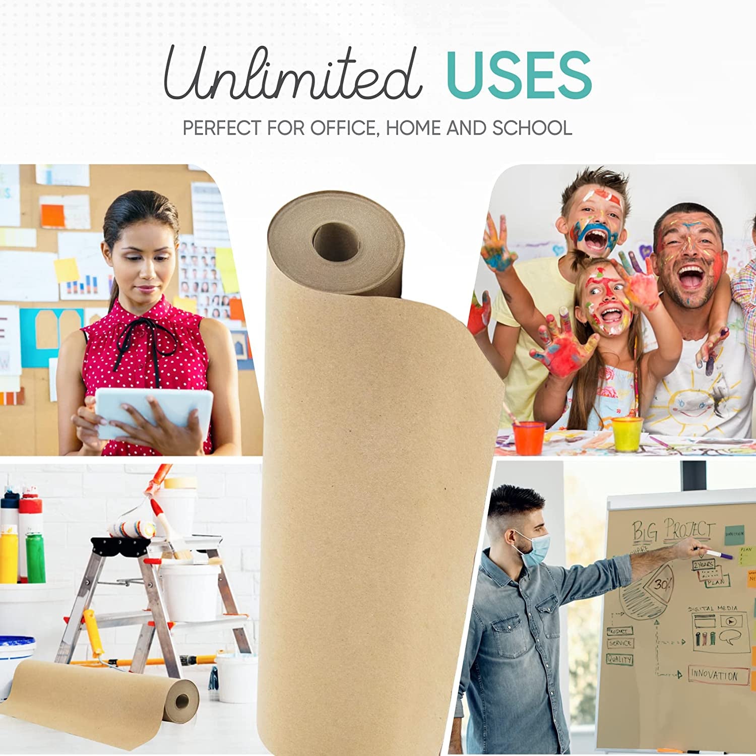 Made in USA Brown Kraft Paper Jumbo Roll 30" X 2400" (200Ft) Ideal for Gift Wrapping, Art, Craft, Postal, Packing, Shipping, Floor Protection, Dunnage, Parcel, Table Runner, 100% Recycled Material