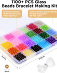 1100PCS 6Mm Glass Beads for Jewelry Making, 24 Vibrant Colors Crystal round Glass Beads for Bracelets, Complete Bracelet Making Sets for Girls DIY Crafts & Friendship Bracelets