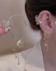 Shiny Zircon Butterfly Ear Cuff Gold Color Tassel Clip On Earrings For Women Korea Style Copper Earring Without Piercing Jewelry