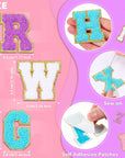 104 Pcs Chenille Letter Patches Self Adhesive Letters Letter Patches Self Adhesive Chenille Patches Chenille Embroidered Patch for Clothing (White, Pink, Purple, Blue,Classic)