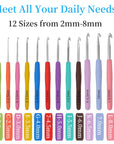 39Pcs Crochet Hooks,12 Sizes Crochet Hooks Set,Crochet Hooks Ergonomic Soft Grip,Ergonomic Crochet Hooks for Arthritic Hands(2Mm-8Mm)
