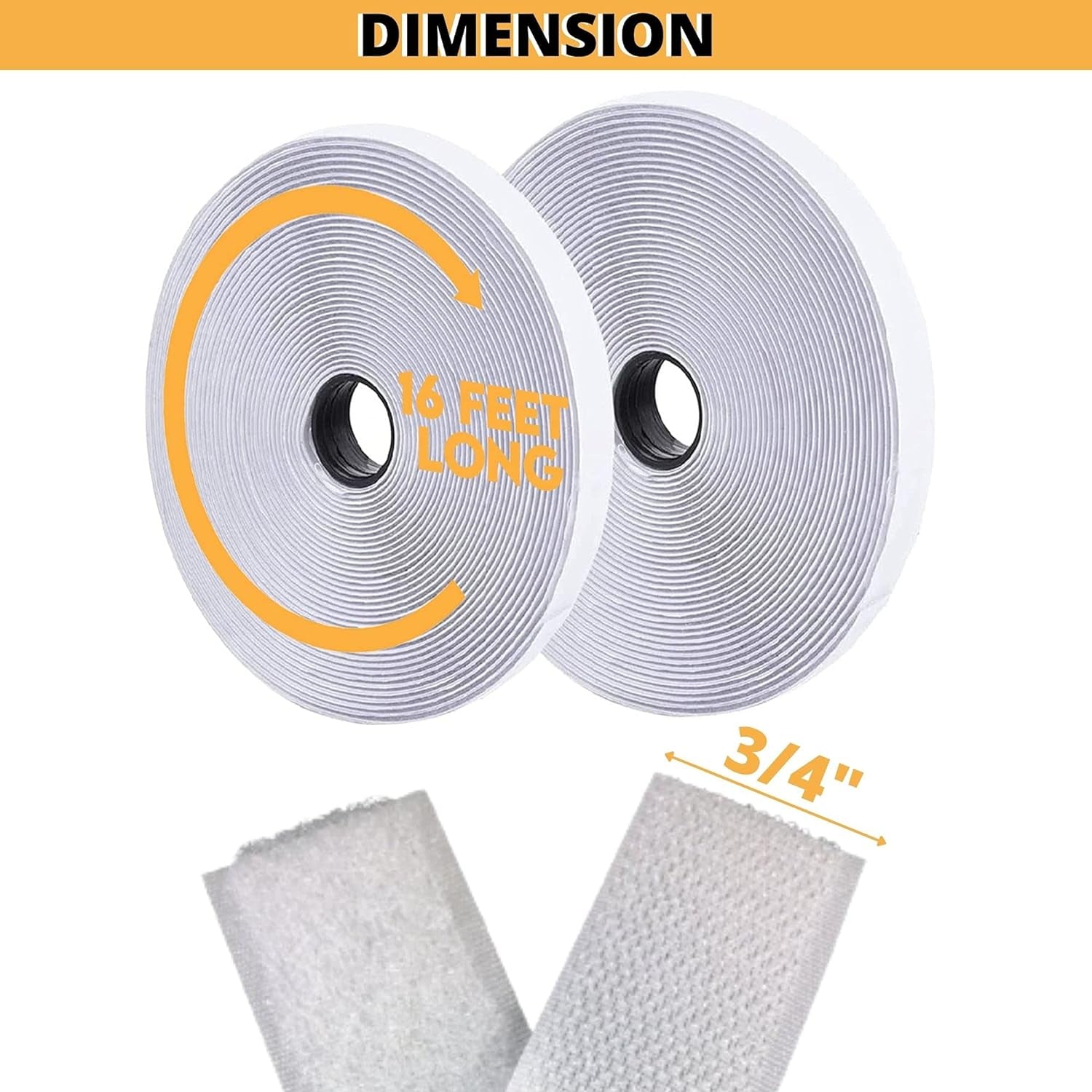 Office Werks 3/4 Inches Wide Hook and Loop Self Adhesive Tape Roll, Heavy Duty Strips, 16 Feet Long Sticky Back Fastener Self-Adhering Performance Flexible Breathable Wrap Tape (White)