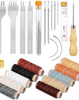 35 Pcs Leather Stitching Pouch Kit with 4Mm Prong Sewing Hole Punch, Leather Sewing Tools, Waxed Thread and Large-Eye Stitching Needles for Beginner Leather Sewing Working Crafting Projects