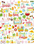 100 Pcs Summer Themed Paper Die Cuts Cardstock Scrapbook Die Cuts Scrapbooking Summer Cut Outs Scrapbook Embellishments for Summer Bulletin Board Decorations DIY Craft Making Supplies