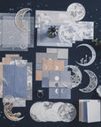 63PCS Moon Embellishment Scrapbook Paper Packs for Journaling Supplies, Material Papers Memos Stamps Cards for Journals Planners Aesthetic DIY Art Crafts Collage Album