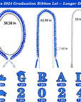 2024 Graduation Ribbon Lei and Honor Cord Braided Necklace - Blue White Handmade Long Grad Satin Lei with Glitter "2024 GRAD" Pins for Class of 2024 Women Men High School College Grad Party Supplies
