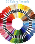 Embroidery Kit with Packing Bag Including Instructions, 5 Pcs Embroidery Hoops, 50 Color Threads, Aida Cloth, and Cross Stitch Tool Embroidery Starter Kits for for Adults Beginners