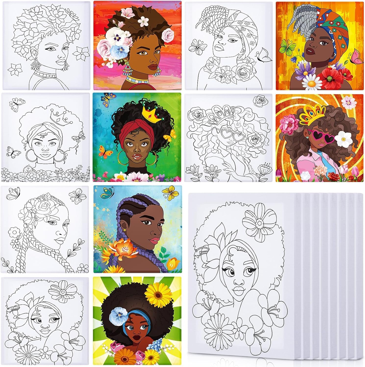 Meanpla 12 Pcs Back to School Pre Drawn Outline Canvas 4'' X 4'' Pre Drawn Stretched Canvas Painting Boards for Painting Art Party Favor for Student Kids First Day of School (Marine Animal Style)