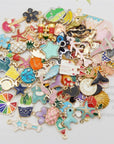 100Pcs(50Pairs) Assorted Fruits Mermaid Animals Gold Plated Enamel Pendants Necklace Bracelet Charms for Earrings Jewelry Making