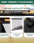 Graphite Transfer Paper Roll, Wax-Free, 17" X 15Ft Transfer Paper Roll, Graphite Paper, Precise Carbon Paper Ideal as Tracing Paper for Drawing