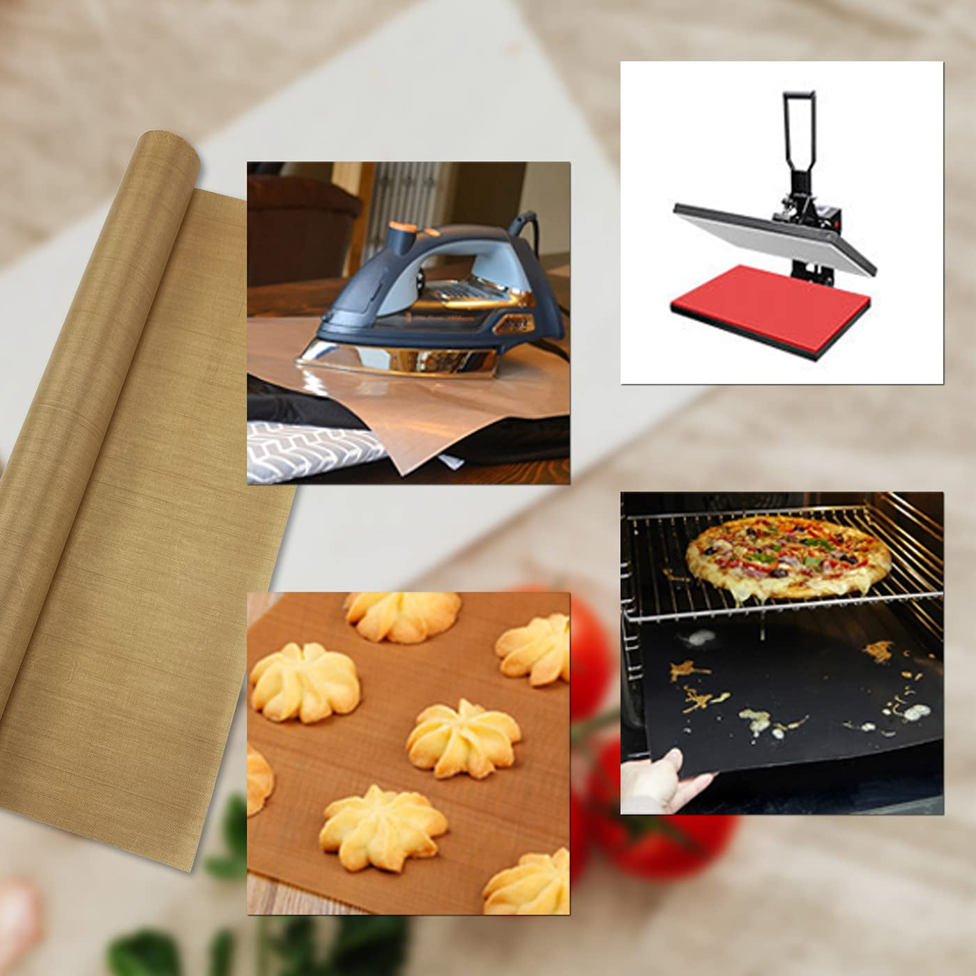 PTFE Teflon Sheet 16 X 20 Heat Tape Heat Resistant Tape, Heat Press Transfer Sheet 3 Pack Non Stick & Heat Tape Heat Transfer Tape 3 Pack 10Mm X 33M 108Ft