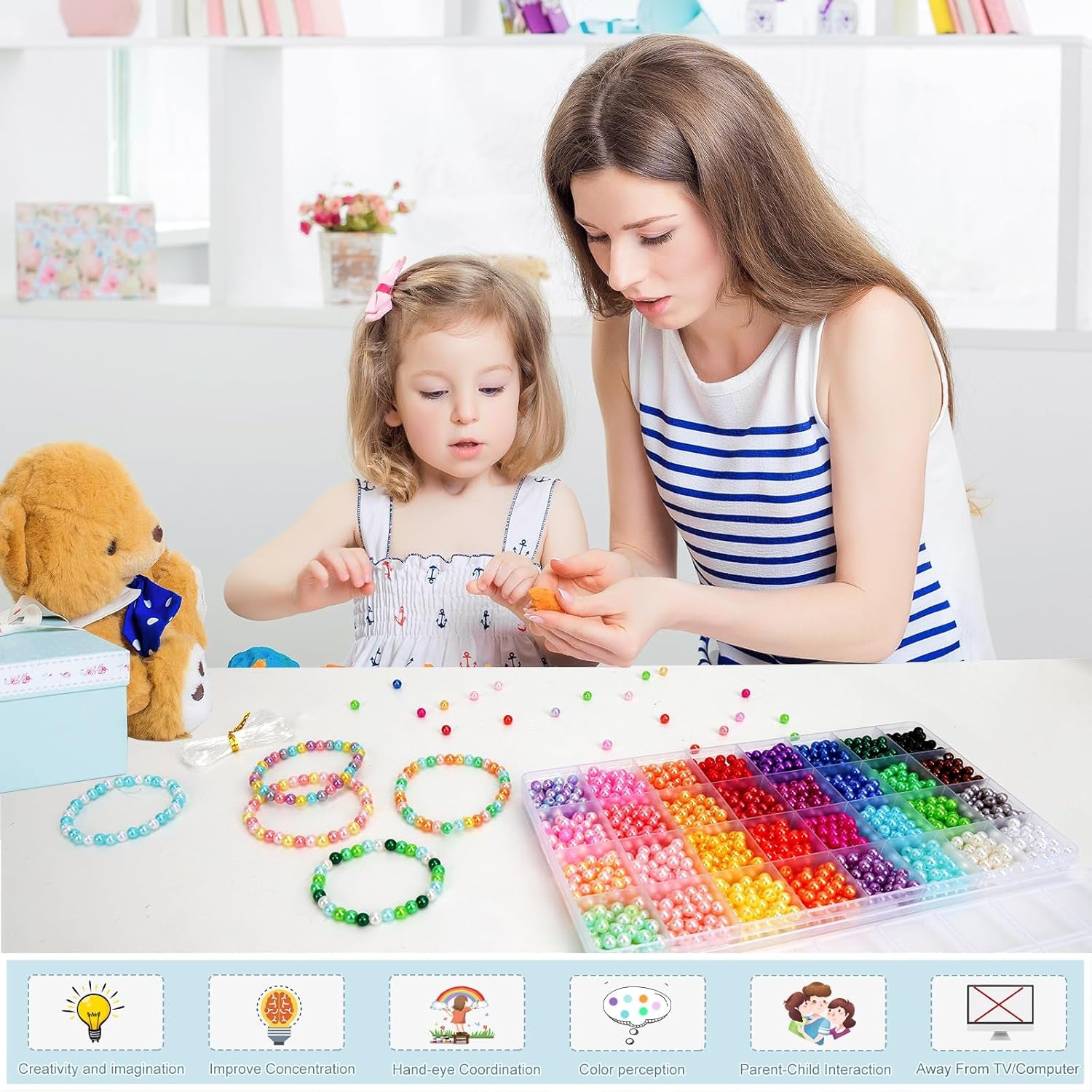 Pearl Beads, 2240Pcs Round, 32 Colors, Plastic, for Bracelets Making, Jewelry Crafting