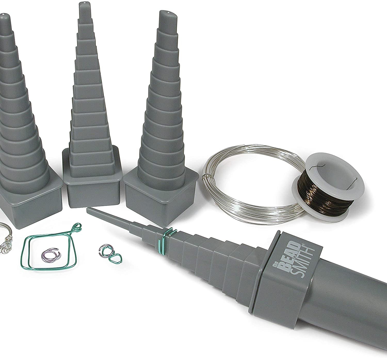 Mandrel 4X, Wire Wrapping Set, 4 Different Shapes, Oval, Square, round and Triangle, plus Interchangeable Handle, Metal Jewelry Forming and Shaping Tool