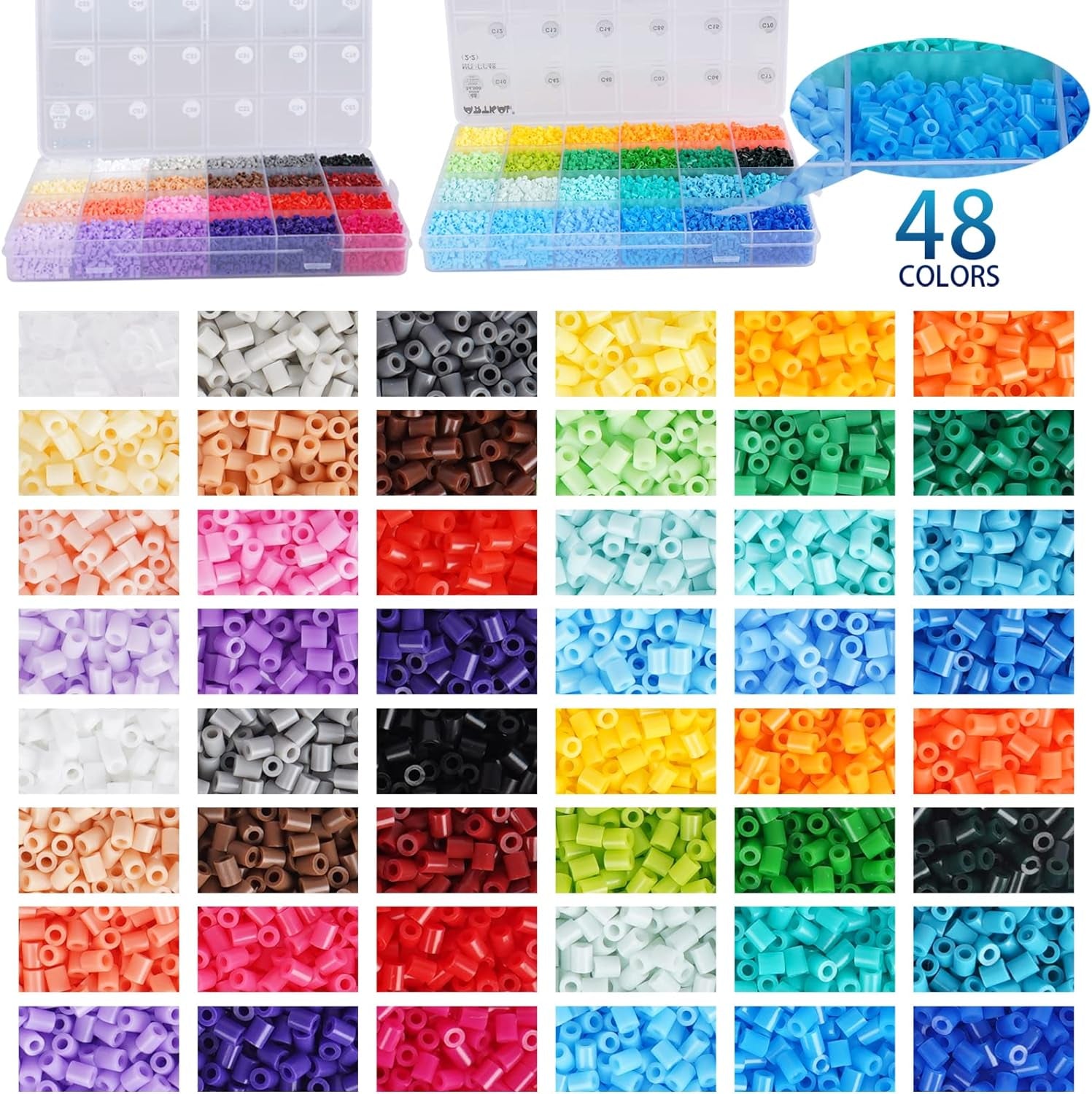 Mini Fuse Beads 24000 Mini Melty Beads 48 Colors Mini Iron Beads Compatible Mini Perler Beads Mini Hama Beads, 2.6Mm Mini  Beads