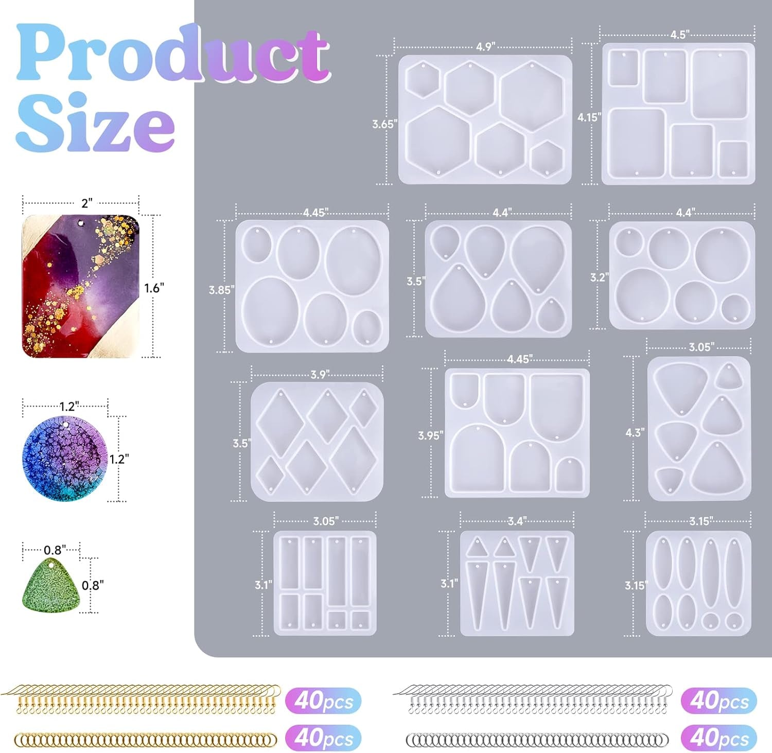 Resin Earring Mold, 171 Pcs Resin Jewelry Molds Making Kit with 11 Pack Variety Shape Resin Molds Silicone, Earring Molds for Epoxy Resin, Pendant, Earrings, Necklace, Keychains