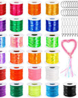 Lanyard String Kit, Boondoggle String with 25 Rolls Plastic Lacing Cord and 50Pcs Keychain Lanyard Accessories, Gimp String Lanyard Weaving Kit for Keychain Crafts, Bracelet and Lanyards