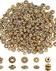 300Pcs Tibetan Spacer Beads, 6 Style Antique Golden Spacers Alloy Metal Tube Beads Flower Flat Rondelle Small Loose Beads for Bracelet Necklace Earring Jewelry Making Supplies