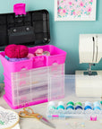 Pink Tackle Box for Women, 4 Drawer, 13 Compartment Tool Storage Organizer for Crafts, Dolls, Nail Kits, Sewing (10 X 10 Inches)