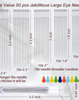 Large-Eye Needles for Hand Sewing, 50Pcs Premium Large Eye Sewing Needles with Threaders and Storage Tube 5 Size Large Eye Pointed Stitching Needles for Stitching Crafting Projects and Embroidery