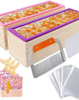 Silicone Soap Mold for Soap Making, Rectangular Loaf Soap Mold with Wooden Boxes, 2 Cutters and 100Pcs Bags, 2Pcs, 42Oz