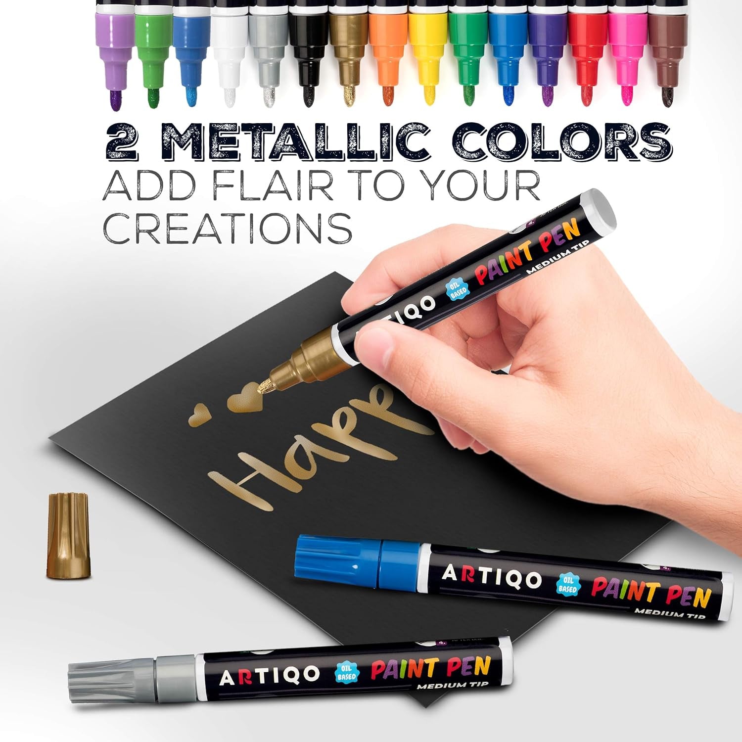 Paint Pens for Rock Painting - Wood, Glass, Metal and Ceramic Works on Almost All Surfaces Set of 15 Vibrant Medium Tip Oil Paint Marker Pens, Quick Dry, Water Resistant