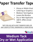 12Inch X 100 Feet Roll of Paper Transfer Tape with a Medium to High Tack Layflat Adhesive. Works with a Variety of Vinyl. Great for Decals, Signs, Wall Words and More. American Made V0821